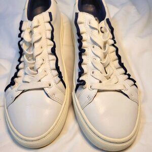 TORY BURCH White Leather Ruffle Sneakers  Size 7.5